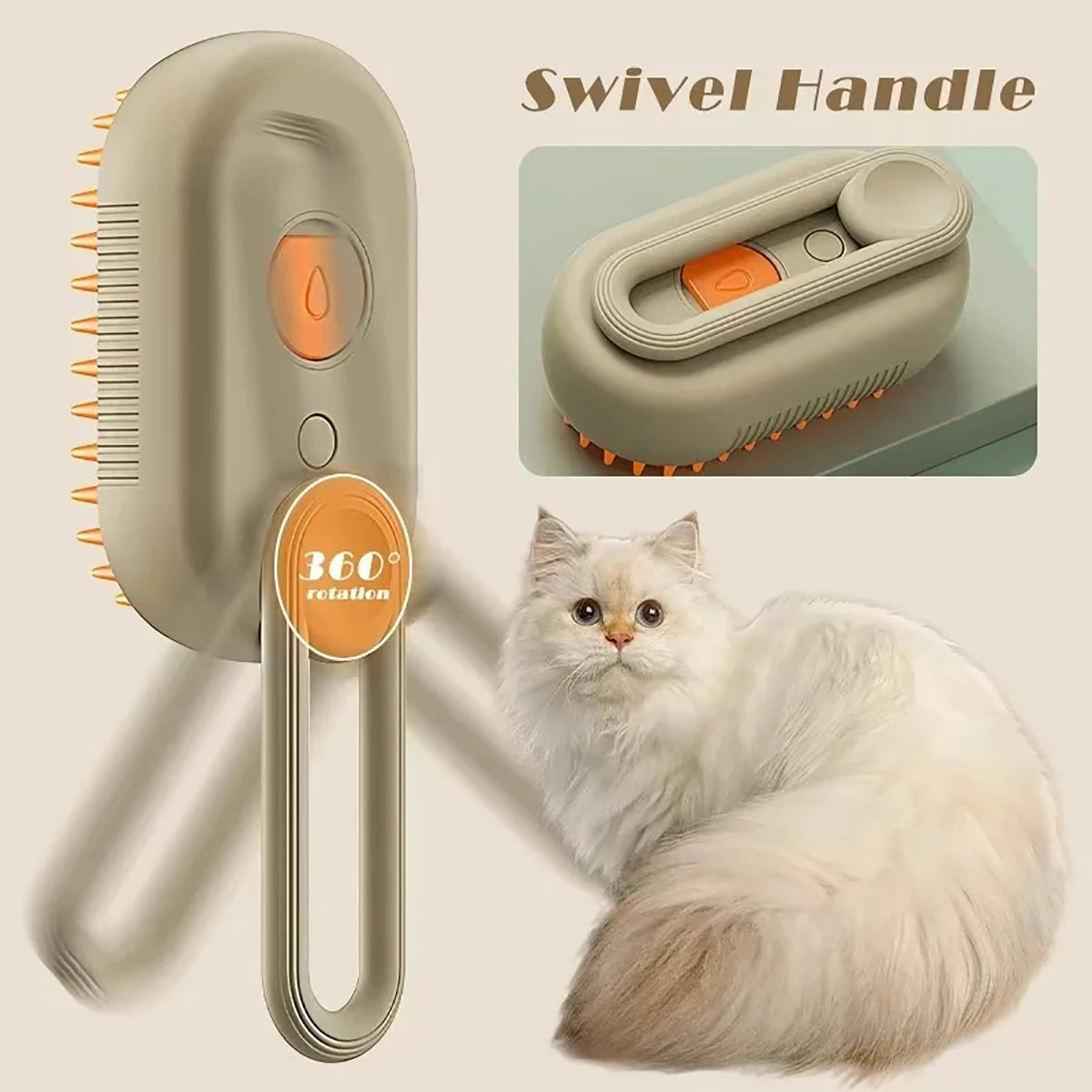 3 in 1 Pet Steam Brush One Touch Spray Pet Hair Removal Tool 360° Rotating Handle Silicone Multifunctional Massage Comb