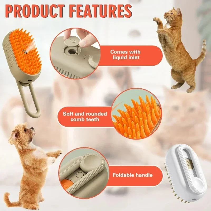 Cat Dog Pet Spray Massage Brush 3 in 1 One Button Steam Spray Folding Rotatable Floating Hair Bath Hair Removal Brush Comb