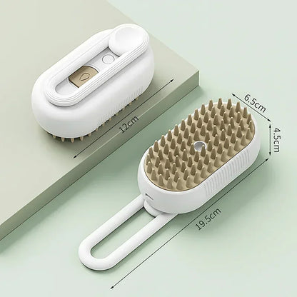 3 in 1 Pet Steam Brush One Touch Spray Pet Hair Removal Tool 360° Rotating Handle Silicone Multifunctional Massage Comb