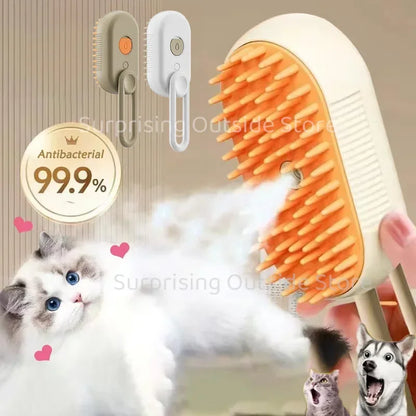 3 in 1 Pet Steam Brush One Touch Spray Pet Hair Removal Tool 360° Rotating Handle Silicone Multifunctional Massage Comb